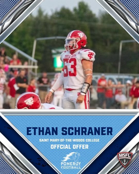 Ethan Schraner (@ethan_schraner) on Twitter photo After a great talk with <a href="/coachpowell91/">🏈Blaine Powell🏈</a> and the rest of their staff I’m proud to say I have received an offer to play football at St. Mary’s of the woods! <a href="/CoachO_SMWC/">Griffin Olson</a> @CoachRegionOLB After a great talk with <a href="/coachpowell91/">🏈Blaine Powell🏈</a> and the rest of their staff I’m proud to say I have received an offer to play football at St. Mary’s of the woods! <a href="/CoachO_SMWC/">Griffin Olson</a> @CoachRegionOLB