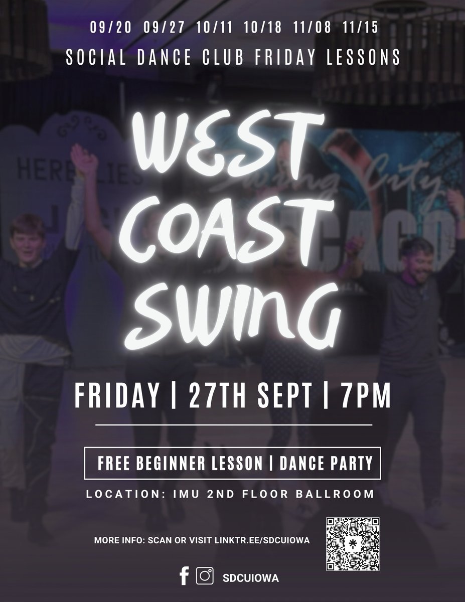 Social Dance Club wants to invite the grad students to our upcoming Free Dance Lessons on:

Salsa &amp; Bachata: Friday, 09/20, 7 PM - 9 PM at IC Senior Center

West Coast Swing: Friday, 9/27, 7 PM - 9 PM at IMU International Ballroom (2nd floor)