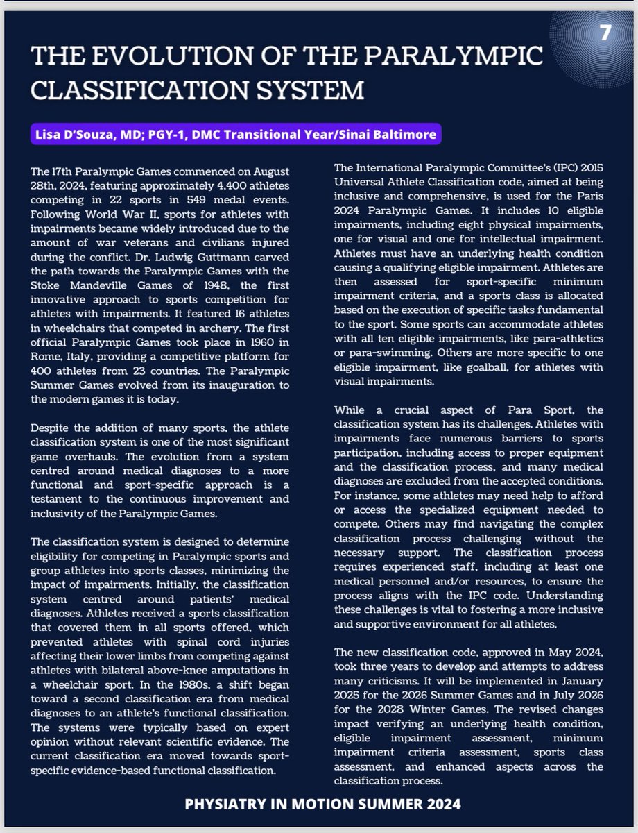 Check out AAP’s Physiatry in Motion Summer 2024 Edition! I’m grateful I got to try something new and write an article about the Paralympic Classification System! 🥇

physiatry.org/wp-content/upl…