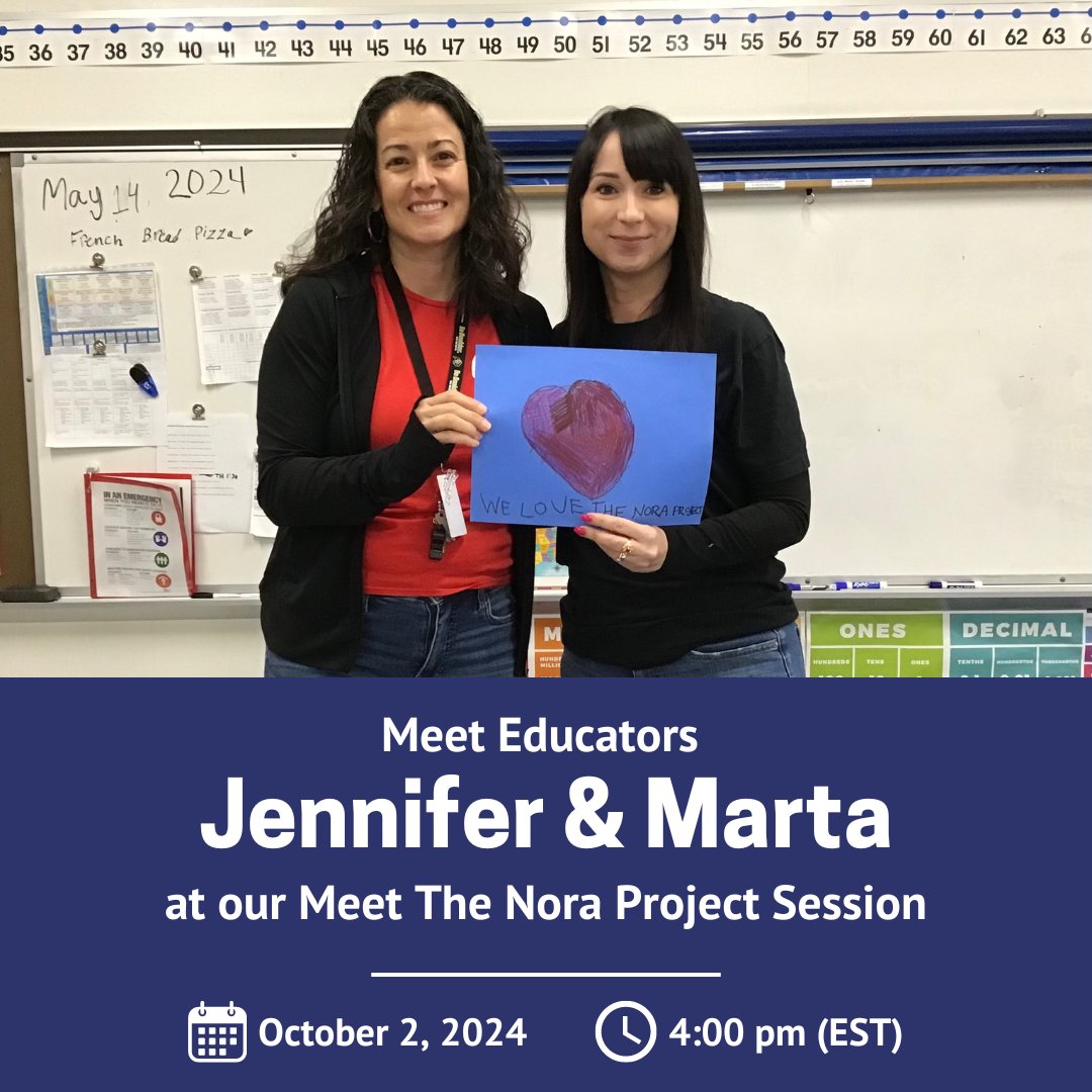 Meet educators Marta and Jennifer at our Meet The Nora Project Presentation and Q&amp;A session on October 2 at 4pm EST. They will share how they co-teach The Nora Project's curricula and the impact that our programs have had in their school.

Register: thenoraproject-ngo.zoom.us/webinar/regist…