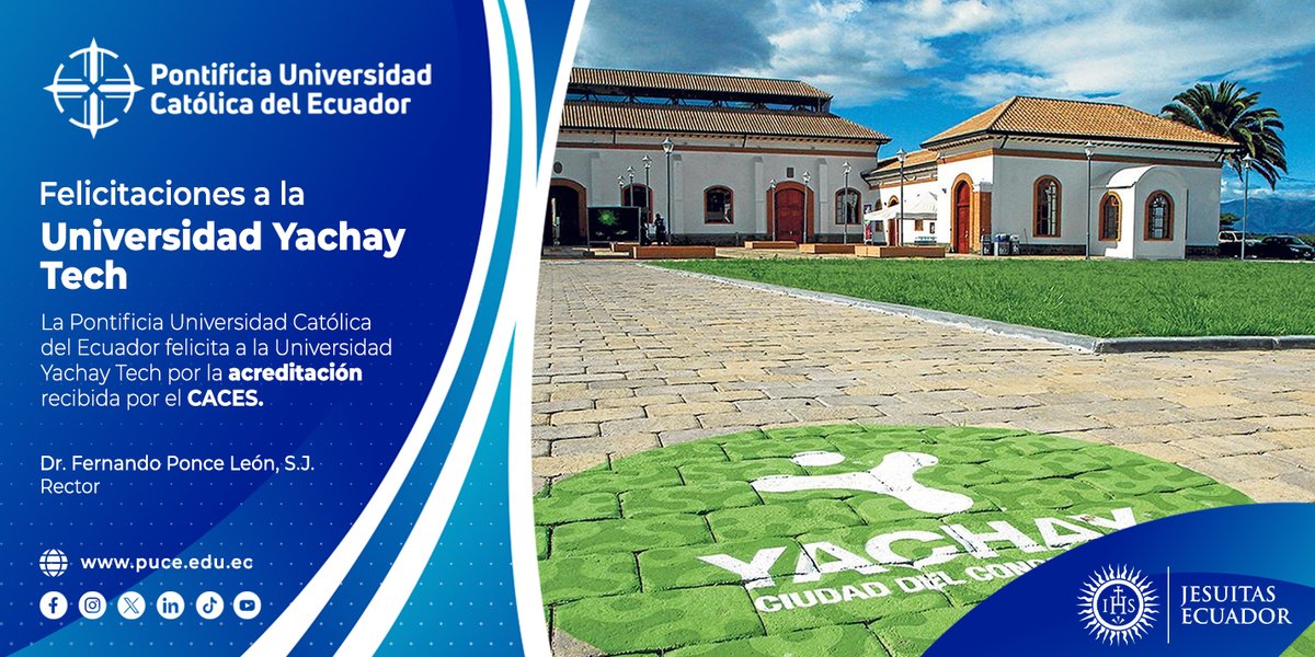 👏🤝 Desde la PUCE, felicitamos a la <a href="/UniYachayTech/">Universidad Yachay Tech</a> por su acreditación institucional.
¡Juntos contribuimos al desarrollo de la educación superior del Ecuador! 💪
