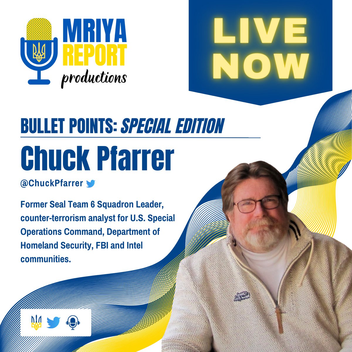 MriyaReport's tweet photo. 💥 LIVE NOW 💥
 
We are live with Navy SEAL Team 6 Squadron Leader Chuck Pfarrer @ChuckPfarrer! 🇺🇦

Come join us for the latest updates on all things Ukraine, Israel, National Security, Foreign Policy and more!

#MriyaReport https://t.co/k5safO4tt2