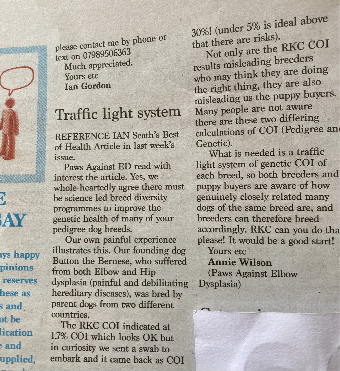 Thank you to @ourdogsnews for printing our letter in response to <a href="/sunsongian/">Ian Seath</a> letter regards lack of genetic diversity causing health issues within many breeds of dogs and our call for a traffic light system of genetic COI from the Kennel Club <a href="/DogBRG/">Dog Breeding Reform</a> #dontbreedblind #fit2breed