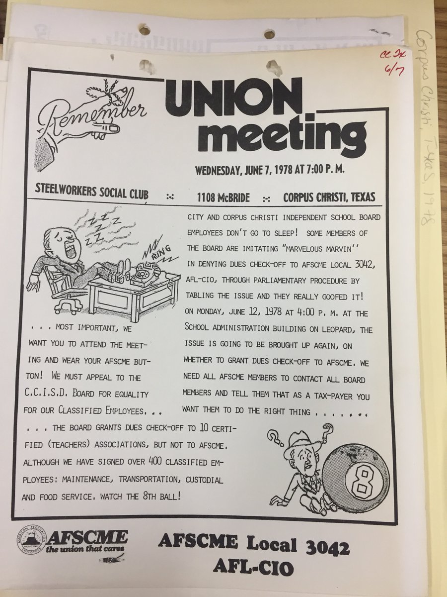 There's always a reason to remember to attend your union meeting....<a href="/AFSCME/">AFSCME</a> Local 3042, Corpus Christi flyer, 1978.