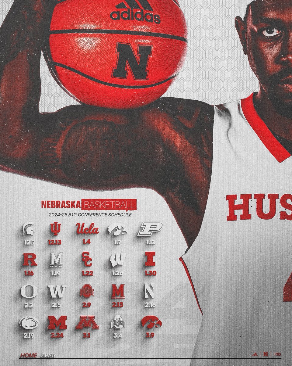HuskerMBB's tweet image. B1G schedule is here. 🔒

🗓️ go.unl.edu/rkov | #GBR