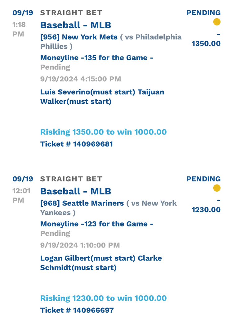 LeonardoCapper's tweet photo. SEATTLE ML (WONT GET SWEPT AT HOME)
METS ML (PHILLY PITCHER WONT BEAT SEVERINO) https://t.co/0ps9aQ6S8V