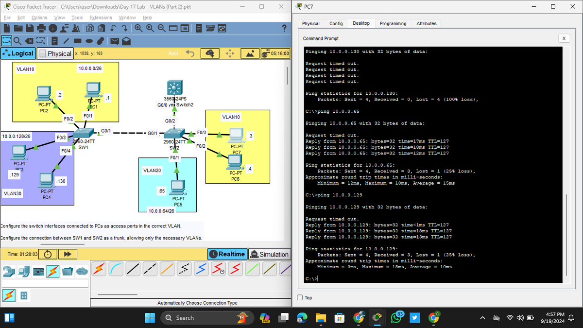 calebadewuyi1's tweet image. Day 5 of 100
#100DaysofNetworking 
#SteadyBombing

📍 Read a documentation by @mondelo__ on VLAN Conf. and SVI Conf. On L3 Switch and I practiced it using a different practice lab and it was successful 

📍 Troubleshooted a practice lab...

#networking