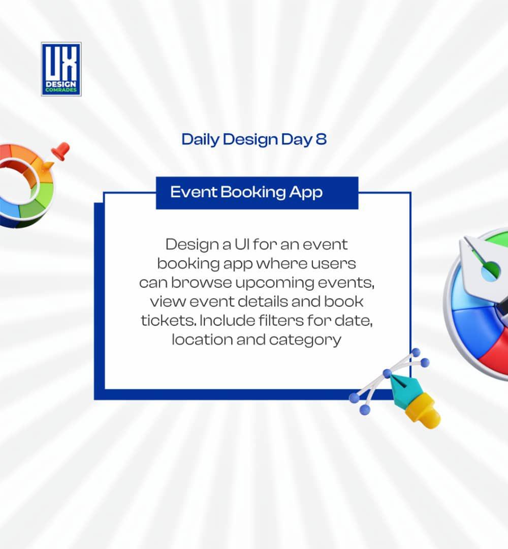 Jay_Designns's tweet image. Designed an event booking app that  helps users find their perfect event quickly. What features would you want in an event booking app? #UXDesign #EventBooking #App #uiuxdesign  @Designcomrades 

Day 8 of my design challenge.