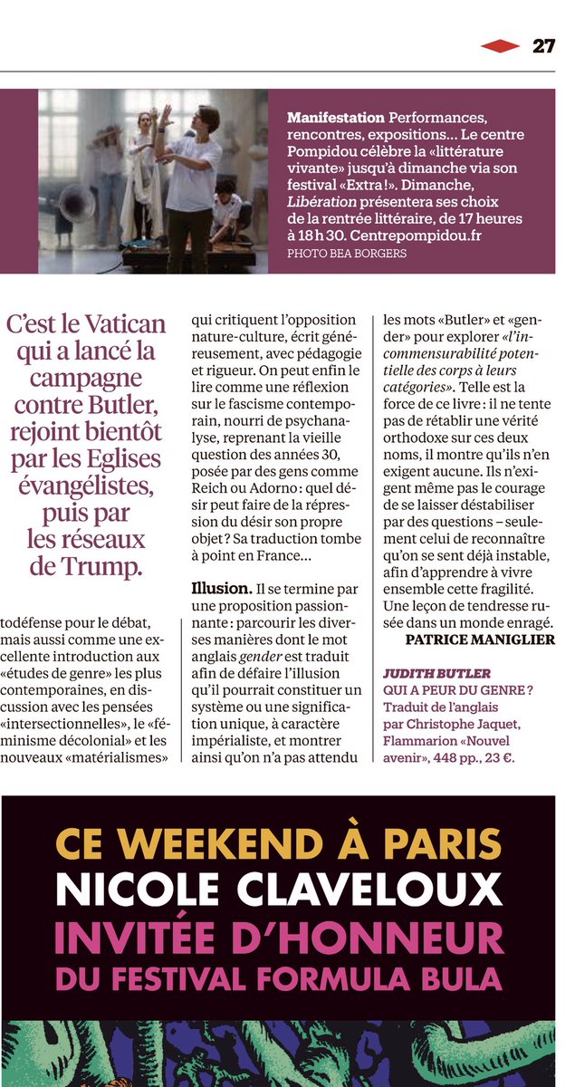 Patrice Maniglier (@maniglierp) on Twitter photo Mon article sur le dernier livre traduit en français de Judith Butler dans le Libe des livres dâaujourdâhui. Une nouvelle « introduction Ă la vie non fasciste », qui, jâen suis sĂ»r, fĂąchera la plupart des gens de ce rĂ©seau ... <a href="/Ed_Flammarion/">Editions Flammarion</a> <a href="/ValerieTrahay/">ValĂ©rie Trahay</a> <a href="/sandierigolt_0/">sandie rigolt</a> Mon article sur le dernier livre traduit en français de Judith Butler dans le Libe des livres dâaujourdâhui. Une nouvelle « introduction Ă la vie non fasciste », qui, jâen suis sĂ»r, fĂąchera la plupart des gens de ce rĂ©seau ... <a href="/Ed_Flammarion/">Editions Flammarion</a> <a href="/ValerieTrahay/">ValĂ©rie Trahay</a> <a href="/sandierigolt_0/">sandie rigolt</a>