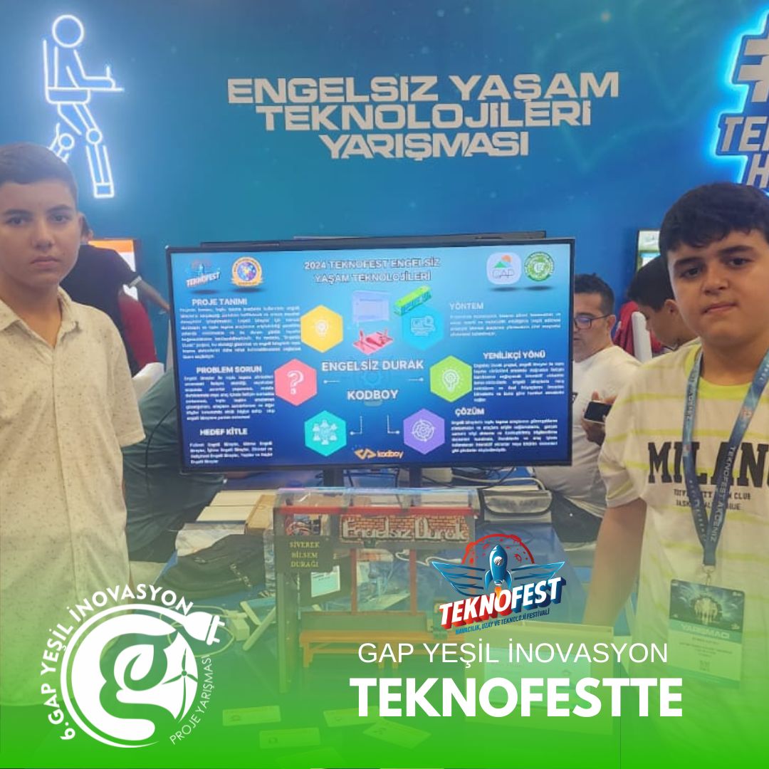 6. GAP Yeşil İnovasyon Proje Yarışmamızda destek alan projelerimiz, TEKNOFEST'te büyük başarı elde etti! Öğrencilerimiz ve danışman öğretmenlerimizin emeğiyle, dereceye giren 4️⃣ projemiz  2-6 Ekim’de Adana'da düzenlenecek olan TEKNOFEST Ödül Töreninde ödüllerini alacaklar. 🏆