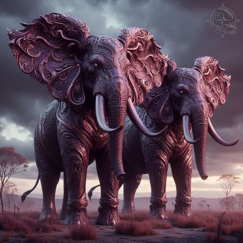 SaltyRdf's tweet photo. #twins #elephant #savannah #rosegold #darkfantasy #gothic #creative #aiart #artist #promptart #promptartist #creativewriting #preciseprompts https://t.co/HAIXOFfFnB