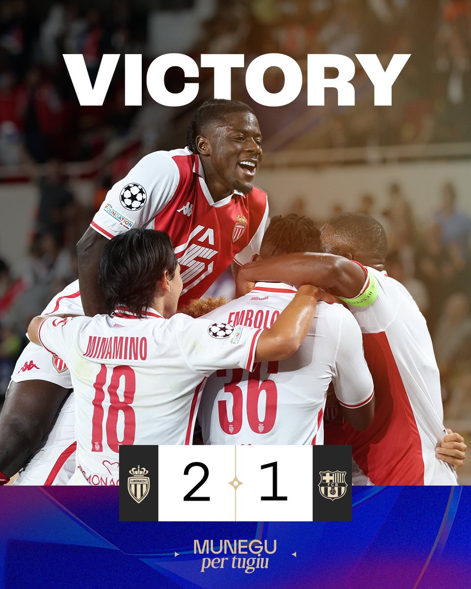 AS_Monaco's tweet image. 𝗩𝗜𝗖𝗧𝗢𝗜𝗥𝗘 😍🔚

Pour son retour en @ChampionsLeague, l'AS Monaco s'offre le FC Barcelone dans un Stade Louis-II en feu 🔥

𝗗𝗔𝗚𝗛𝗘 𝗠𝗨𝗡𝗘𝗚𝗨 ❤️🤍

2⃣-1⃣ #ASMFCB