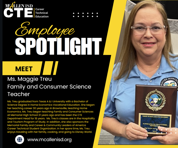 Introducing our 2023-2024 CTE Teacher of the Year <a href="/treubluefccla/">Maggie Treu</a> <a href="/McAllenMemorial/">Memorial High School</a> Ms. Maggie Treu 👩‍🍳👩‍🍳👩‍🍳