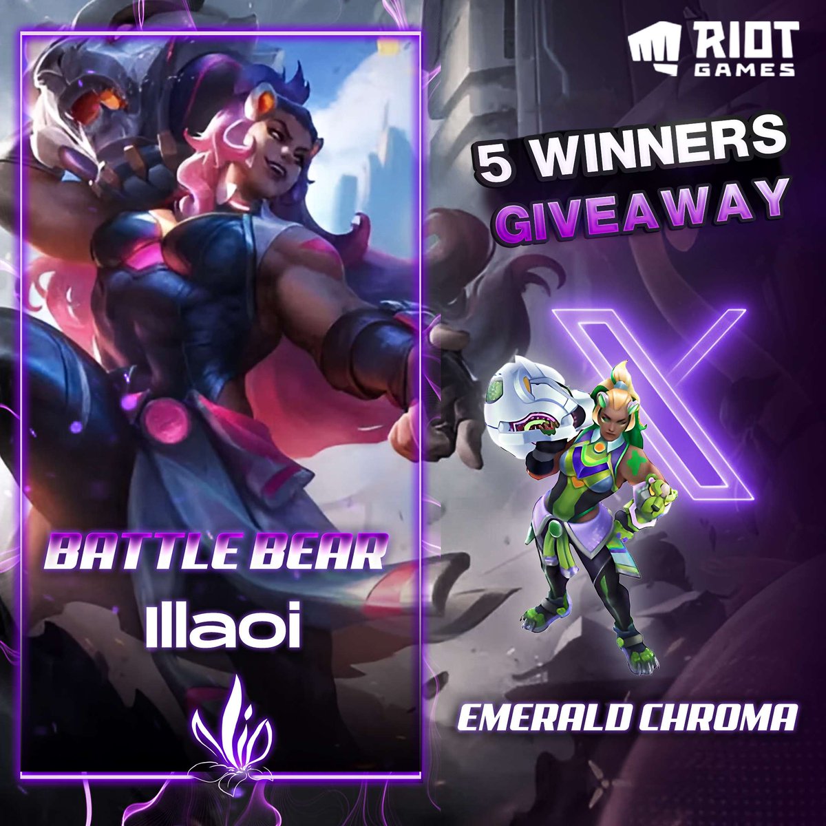 Violetism2's tweet photo. Tuturuu!🐻

🤎GIVEAWAY ALERT🤎

Thanks to #LPP #Leaguepartner we have
🟤5 Battle Bear Illaoi+ Emerald Chroma🟤

To enter:
1- Follow my account @Violetism2
2- Like &amp; Retweet
3- Mention a friend

🟫Winners announcement on Tuesday 24 Sep🟫

 GL everyone!✨ https://t.co/3vOOYIH8vb