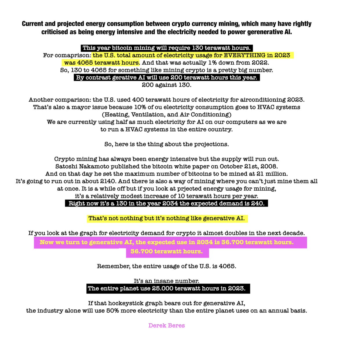 There are many reasons to be concerned by the magnitude of AI energy  demand, but hyperbole like this is unhelpful. Credible estimates suggest it  might consume 10-15% of US electricity use. Doubling