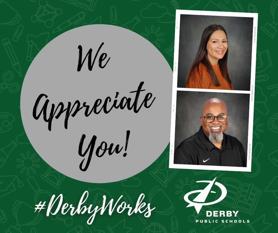 DerbySchoolsKS's tweet photo. Congratulations to Allison Penner & Bryan Chadwick who are this week's @DerbyEdFdn Staff Showcase & receive a $25 gift card. They make us #DerbyProud!
Click the image for details.
@OaklawnCheetahs
@DNMSFalcons
Submit a nomination: https://t.co/6YgD84gwju
#DerbyWorks https://t.co/Aw8VwkdbC7