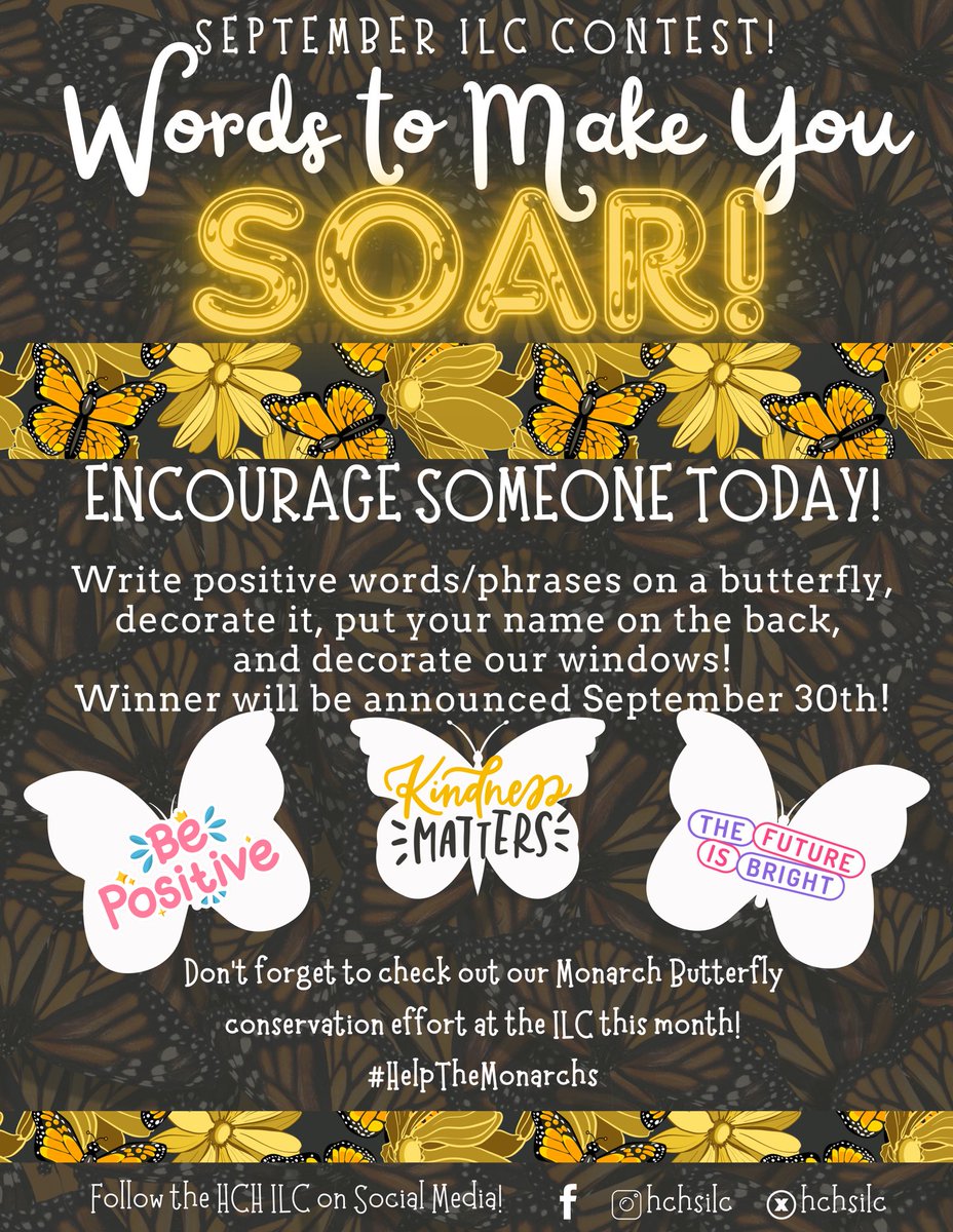 This month we’re helping save endangered monarchs by caring for some very hungry little friends. 🐛🌱 Don't forget to decorate a butterfly &amp; submit to ILC for our September contest! Together, we can make the world better! 💚 #SaveTheMonarchs #HCISDSecondaryLibraries #UTRGVhch