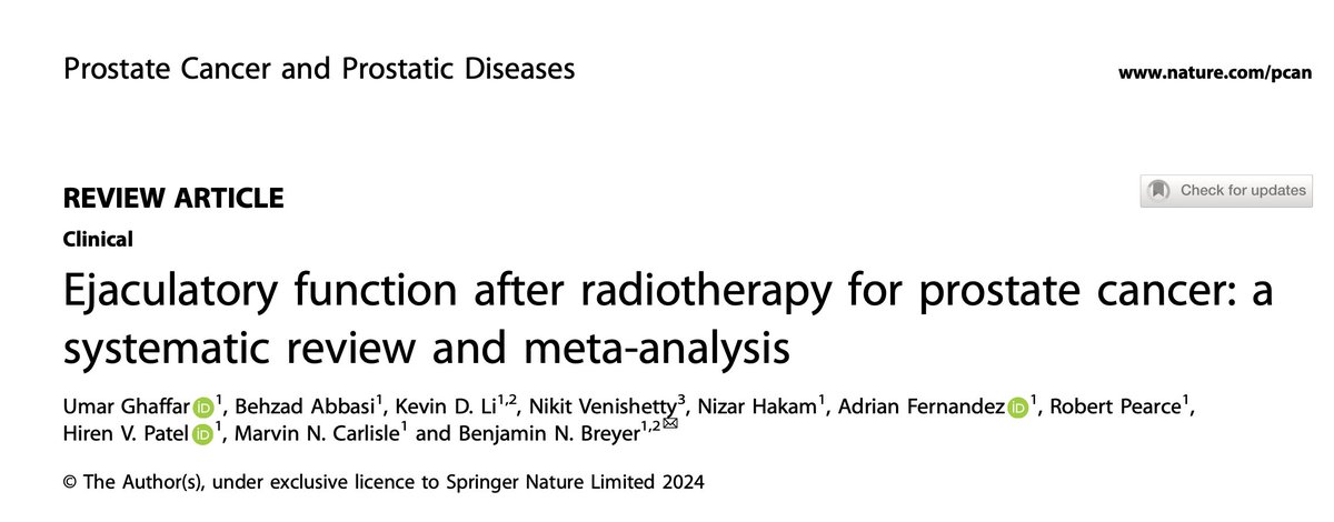 Umar Ghaffar (@umarghaffarmd) on Twitter photo Please check out our newly published systematic review on ejaculatory function post-radiation in the September issue of Prostate Cancer and Prostatic Diseases! Thank you for the opportunity <a href="/ben_breyer/">Benjamin Breyer</a>!
<a href="/UCSFUrology/">UCSFUrology</a> Please check out our newly published systematic review on ejaculatory function post-radiation in the September issue of Prostate Cancer and Prostatic Diseases! Thank you for the opportunity <a href="/ben_breyer/">Benjamin Breyer</a>!
<a href="/UCSFUrology/">UCSFUrology</a>