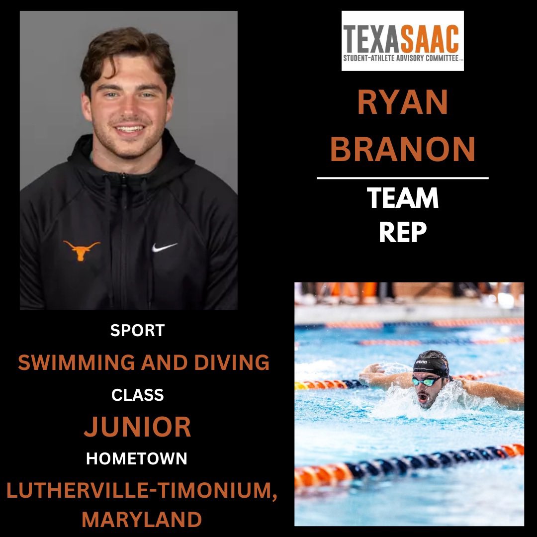 TexasSAAC's tweet image. From Menโs Swimming and Diving, our 24-25 SAAC Vice President and Male Sec Rep, Ethan Dohler, and team rep Ryan Branon!๐๐ค๐ผ