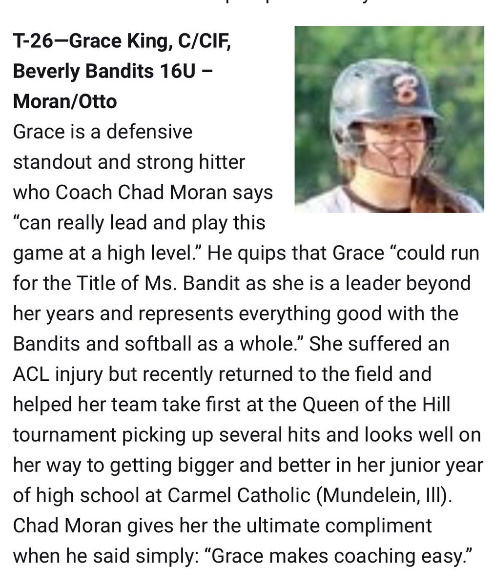 Grace King (@graceking2217) on Twitter photo Thank you <a href="/los_stuff/">Carlos Arias</a> for the ranking! I am honored to be on this list and I can’t wait to get back out on the field later in October! <a href="/DemariniBandits/">Beverly Bandits</a> <a href="/16uOtto/">Beverly Bandits Premier 16u Otto</a> Thank you <a href="/los_stuff/">Carlos Arias</a> for the ranking! I am honored to be on this list and I can’t wait to get back out on the field later in October! <a href="/DemariniBandits/">Beverly Bandits</a> <a href="/16uOtto/">Beverly Bandits Premier 16u Otto</a>