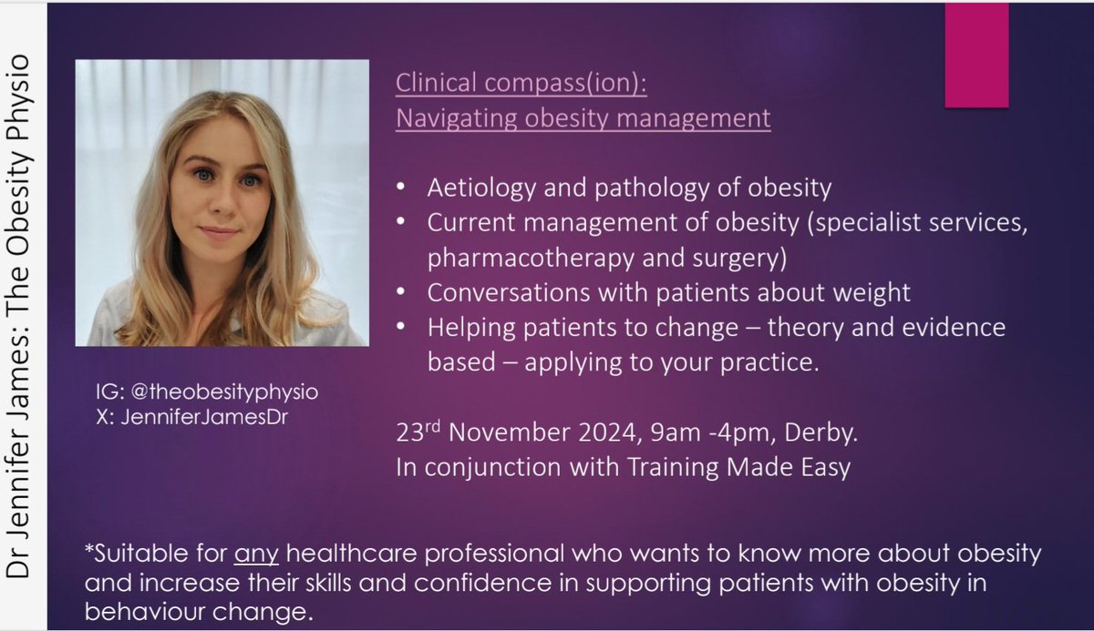 Dr Jennifer James (@jenniferjamesdr) on Twitter photo If you want to know more about the obesity join me for a 1 day course in Derby talking all things obesity in partnership with <a href="/Trainingmadeasy/">Training Made Easy</a> If you want to know more about the obesity join me for a 1 day course in Derby talking all things obesity in partnership with <a href="/Trainingmadeasy/">Training Made Easy</a>
