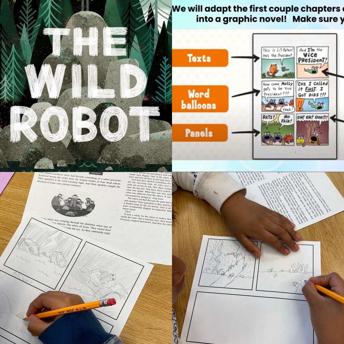 In anticipation of the new Wild Robot movie, 4th and 5th grade students enjoyed transforming the first chapter into a graphic novel.