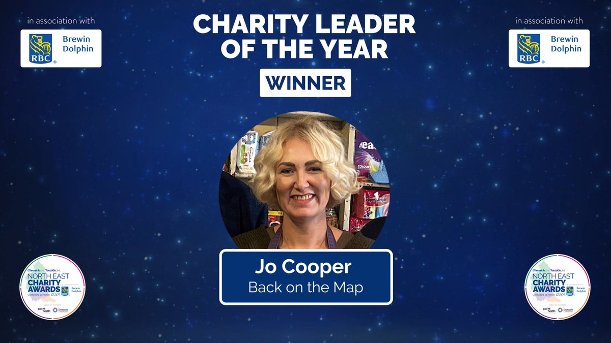 North East Charity Awards (@necharityawards) on Twitter photo We’re back!
It’s time for Charity Leader of the Year, sponsored by <a href="/brewindolphin/">RBC Brewin Dolphin</a>, and our finalists are:
Jo Cooper <a href="/BackontheMapLtd/">Back on The Map</a>
Helen Howson <a href="/DarlingtonCAB/">Darlington CAB</a>
Duncan McAuley <a href="/actionFdn/">Action Foundation🧡</a>
Mick Rodgers #PeltonCommunityAssociation
And the winner is… Jo Cooper
#NECharityAwards We’re back!
It’s time for Charity Leader of the Year, sponsored by <a href="/brewindolphin/">RBC Brewin Dolphin</a>, and our finalists are:
Jo Cooper <a href="/BackontheMapLtd/">Back on The Map</a>
Helen Howson <a href="/DarlingtonCAB/">Darlington CAB</a>
Duncan McAuley <a href="/actionFdn/">Action Foundation🧡</a>
Mick Rodgers #PeltonCommunityAssociation
And the winner is… Jo Cooper
#NECharityAwards