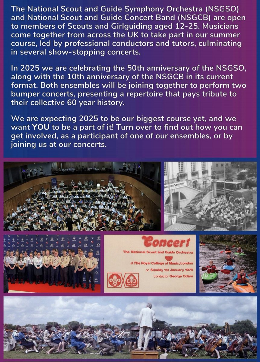 .<a href="/nsgso_nsgcb/">NSGSO & NSGCB</a> are delighted to announce that applications for the 2025 anniversary course are now open. 
It will run from 2ndAug-10thAug2025 &amp; the closing date for applications is 9am on 1st Dec 2024.
To apply &amp; to find out more details, visit nsgso-nsgcb.com
<a href="/Girlguiding/">Girlguiding</a>