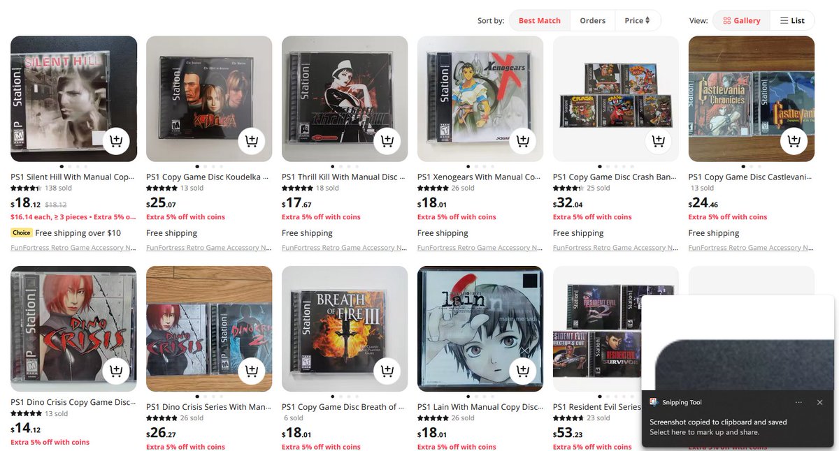 Voultar's tweet image. 1/2

Friends, please share. This could be crippling! 

There has been a surge of PS1 counterfeits on markets such as AlieXpress. These counterfeit PS1 titles are being pressed onto a dark substrate which makes these counterfeits visually indistinguishable from the real deal.