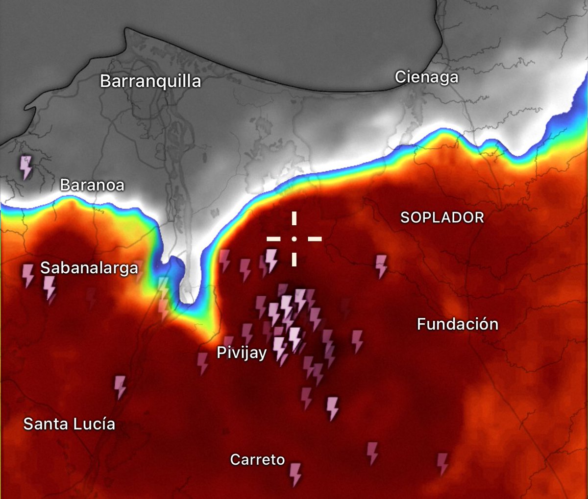 _iclima's tweet photo. Continúa avanzando un área de rachas de viento y tormentas eléctricas con rumbo al norte de Atlántico y norte de Magdalena. 

En menos de una hora se debería oscurecer los cielos en Barranquilla. 

Precaución ⚠️ https://t.co/7HV4shFkub