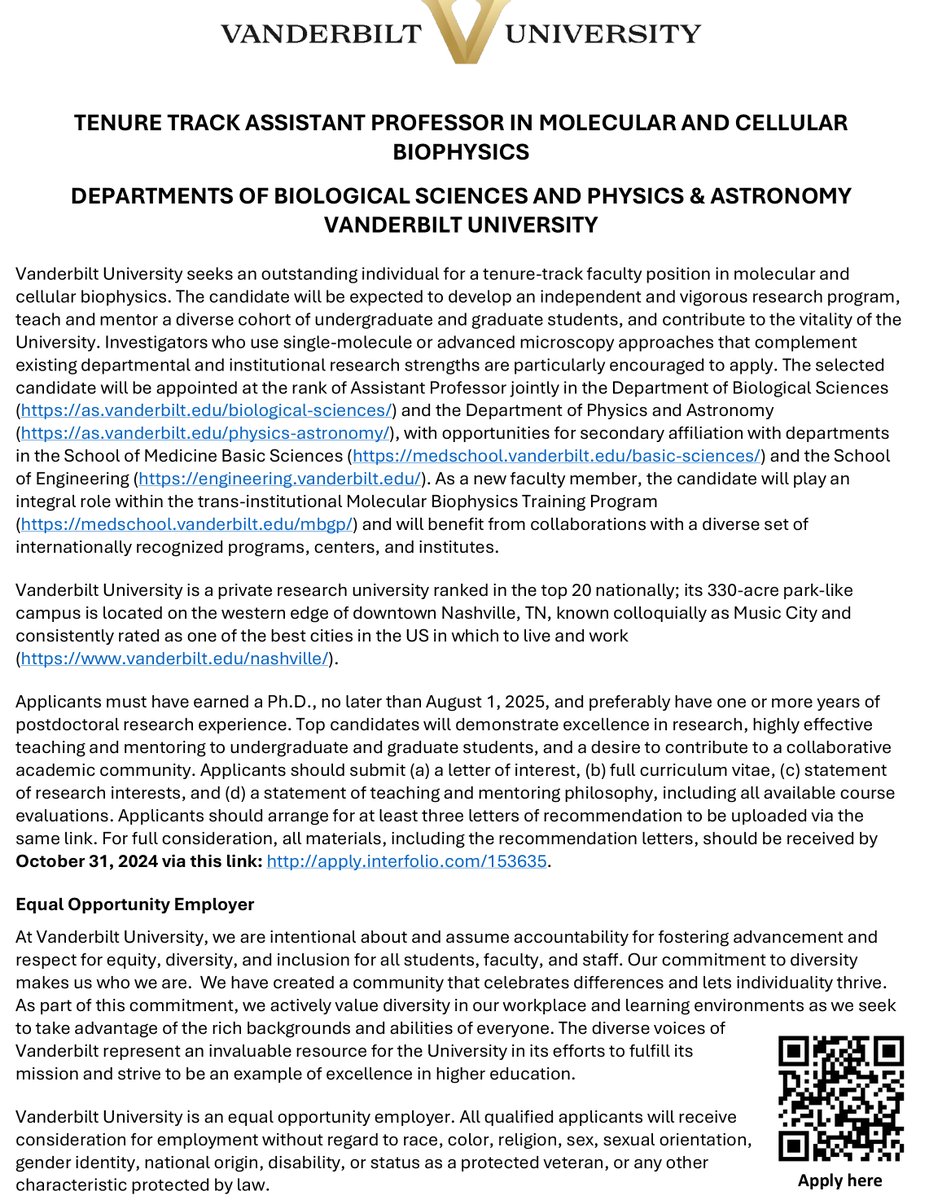 The Departments of Biological Sciences and Physics &amp; Astronomy are recruiting faculty in the area of Molecular and Cellular Biophysics. Single-molecule and advanced microscopy approaches encouraged. Please RT, share with potential candidates, and post in your departments!