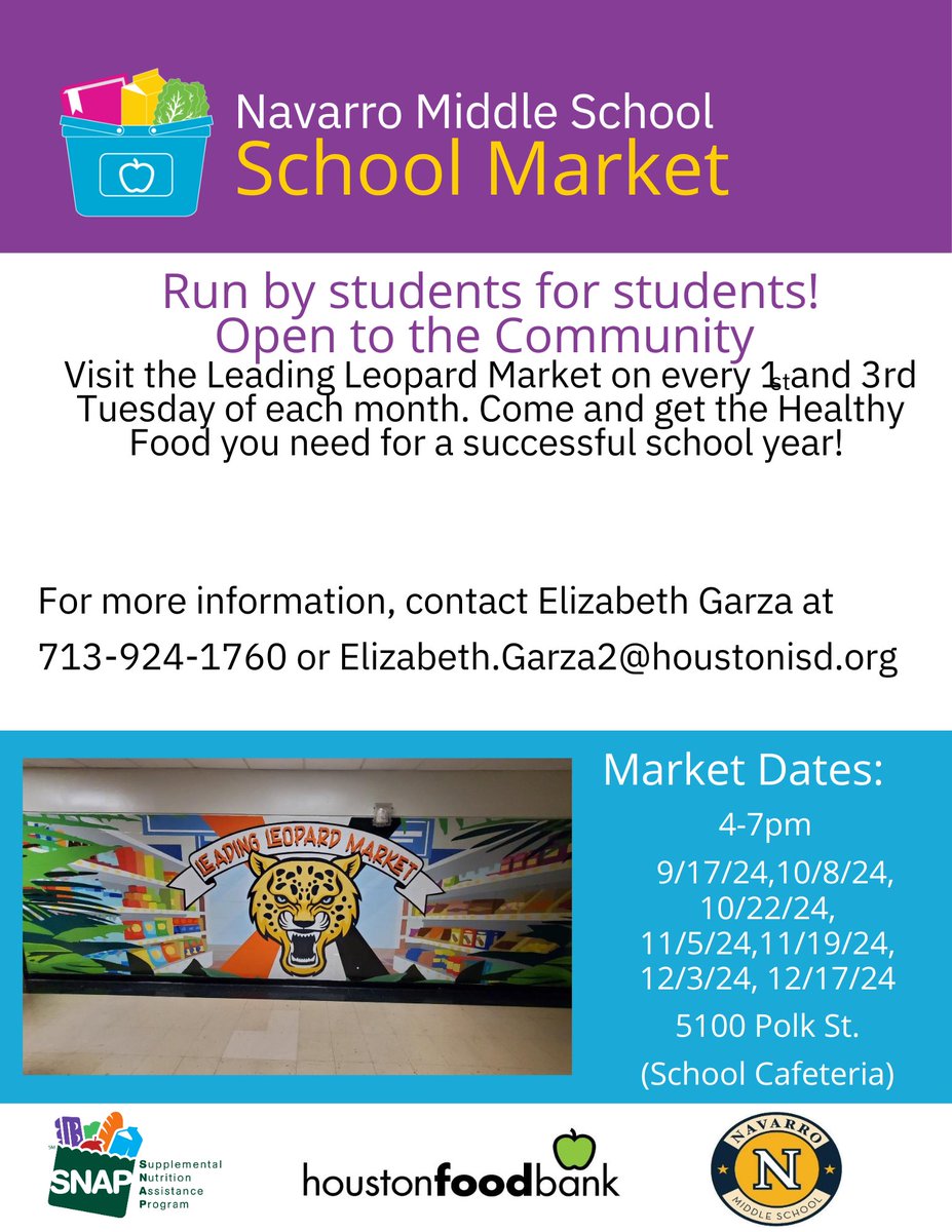 School Market Food Drives are available at Navarro Middle and Austin High Schools this semester. See flyers for dates and times.