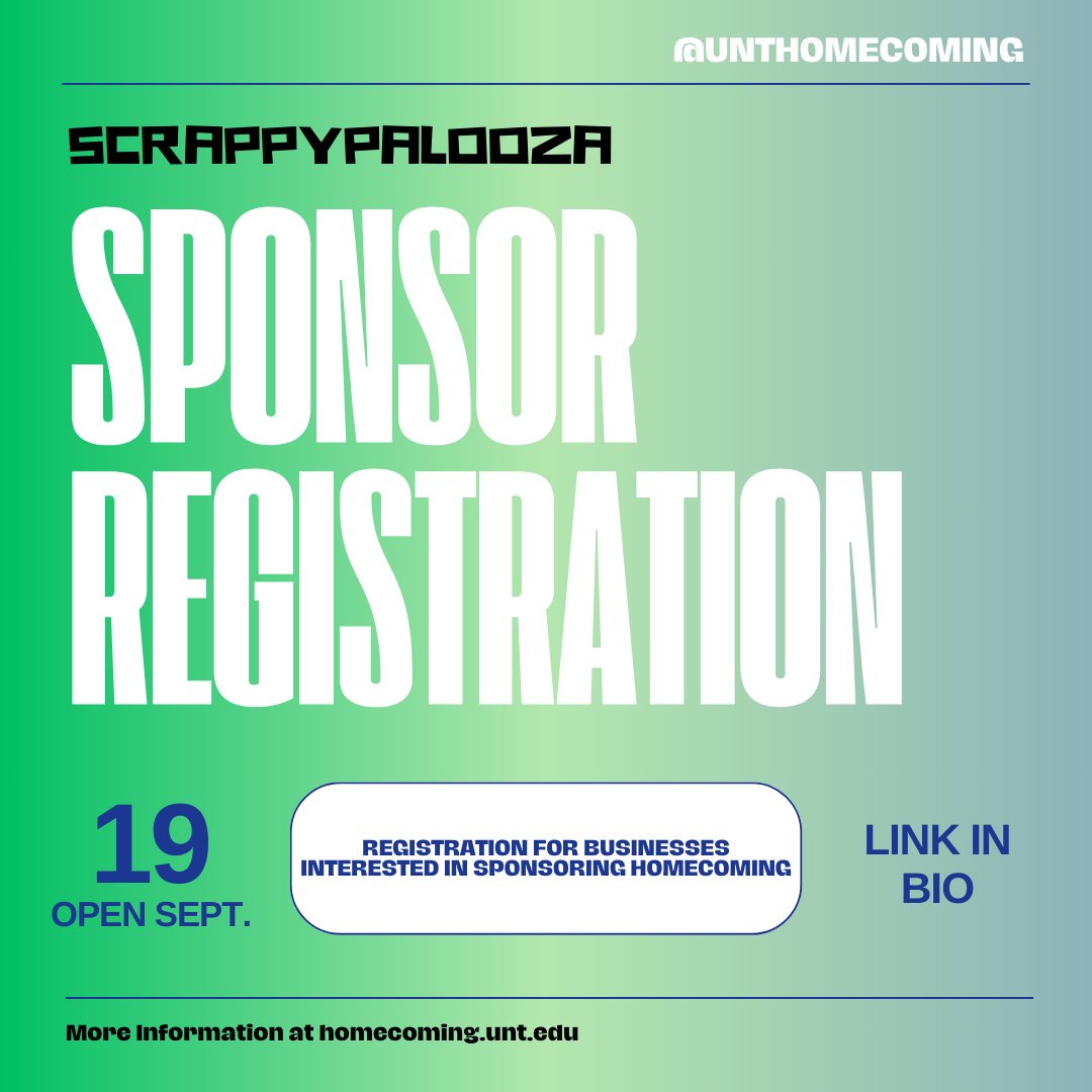 Show your school spirit while promoting your business! 2024 Homecoming Sponsor Registration is now open. 📣

Priority Registration &amp; Payment is due 10/3 @ 5:00pm. Link in bio for more information!

#UNThomecoming #SponsorRegistration #Scrappypalooza