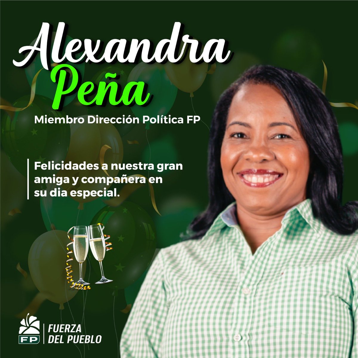 Feliz cumpleaños a nuestra querida compañera Alexandra Peña miembro de la Dirección Política. 
Hoy, nos unimos para desearles un feliz cumpleaños y que tengas el día más espléndido de todos.
¡Felicidades!
#FuerzaDelPueblo
#FPComunica ⁦⁦⁦⁦<a href="/AlexandrapenaRD/">AlexandraPeña</a>⁩