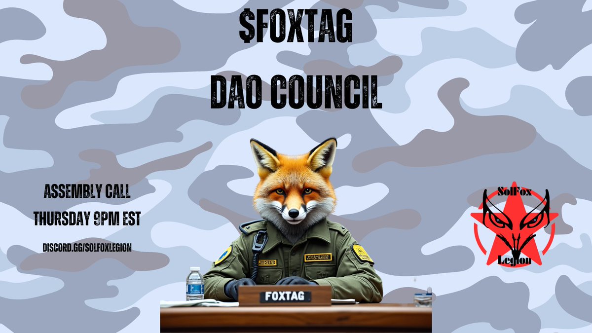 $FOXTAG DAO Assembly

Join us tonight for the open public call between $FOXTAG DAO members. Will give an update on our achievements, our progress and what's ahead for the $SOLFOX community.

9PM Eastern

discord.gg/solfoxlegion