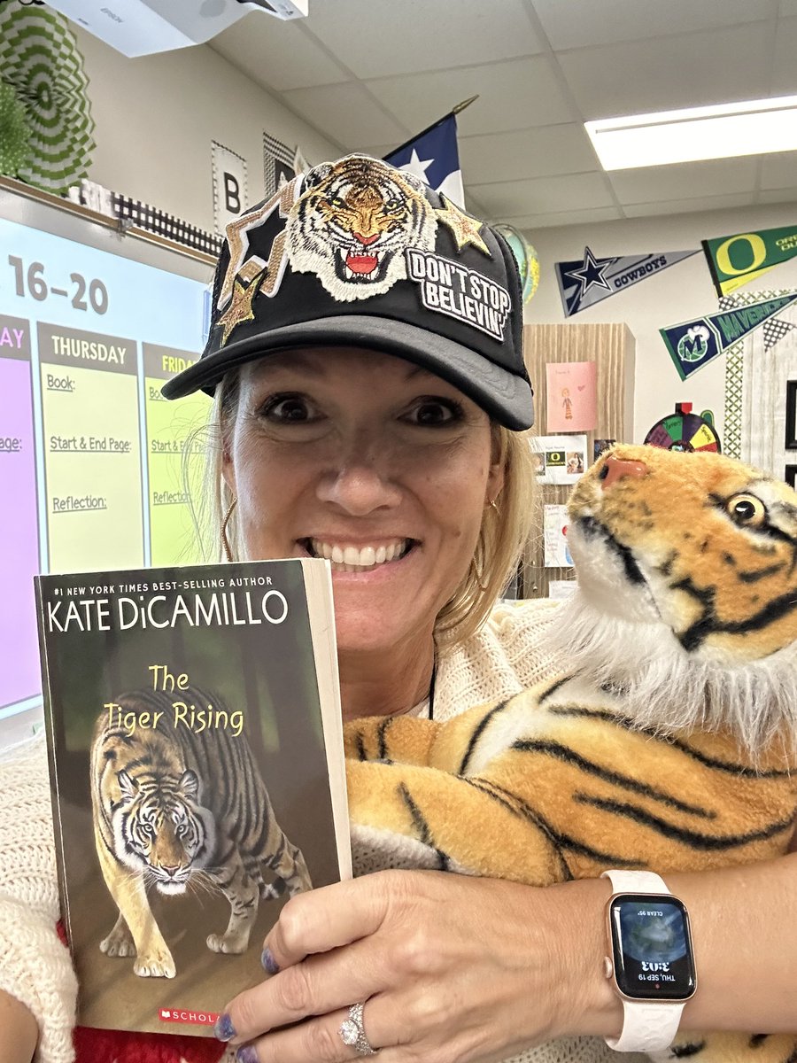 angelaatkagan's tweet image. This week we finished our class read aloud, Tiger Rising! Yes, I made a hat for it. This book has so many great life lessons hidden inside, if you just dig deep. Like my students say, “This book is deep Mrs.P.” Yes, it is. #suitcaseoffeelings #letthesadnessrise #mrspink4thgrade