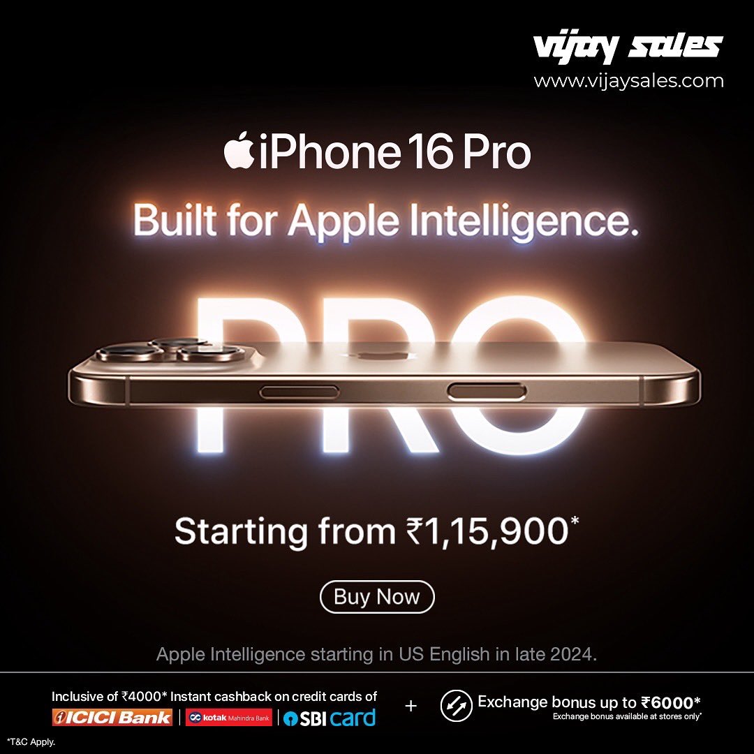 VijaySales's tweet photo. The new Apple range is here! ✨ Get the latest iPhone, Apple Watch, and AirPods—now available at Vijay Sales. Visit our store or website today!
#VijaySales #iPhone #iPhone16Pro #iPhone16Series #WatchUltra2 #WatchSeries10 #AirPods4 #WatchSE #Apple #ShopNow #BuyNow https://t.co/V7RzWvGZtW