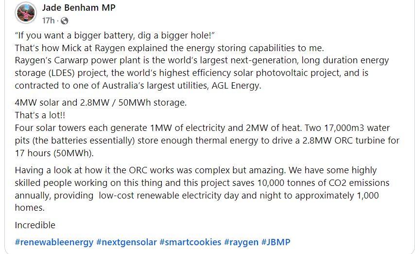 tweeter_vee's tweet photo. From FB. Has the Nationals' Member for Mildura, Jade Benham broken ranks in her support for #renewableenergy #nextgensolar #raygen https://t.co/vOAUNagyfq