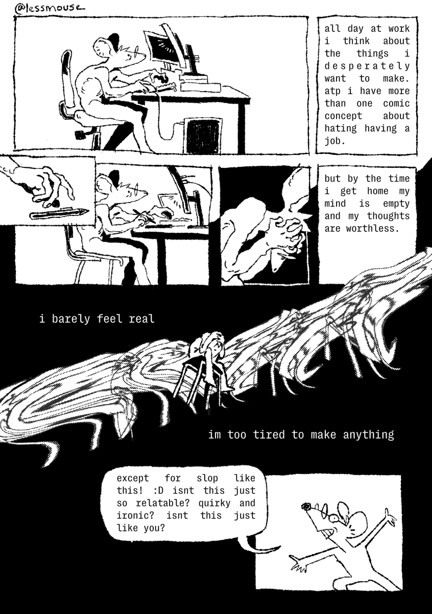 lessmouse's tweet image. comic about a crazy ironic situation i find myself in 🤣