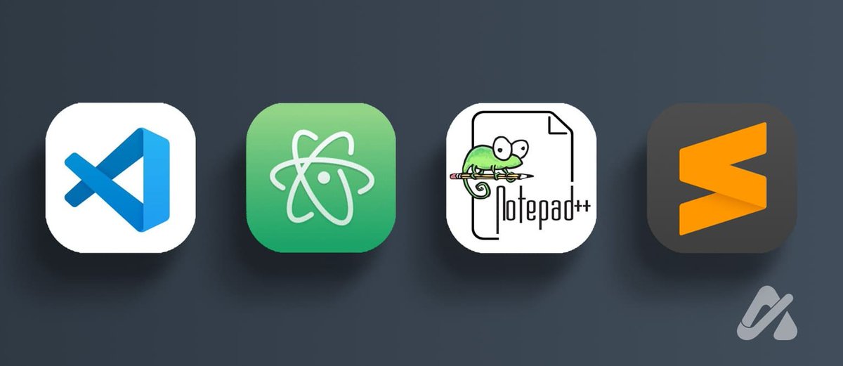 0xharshleen's tweet photo. VSCode vs. Notepad++ vs. Sublime Text vs. Atom
which one do you prefer and why? https://t.co/YnwAQdyTVp
