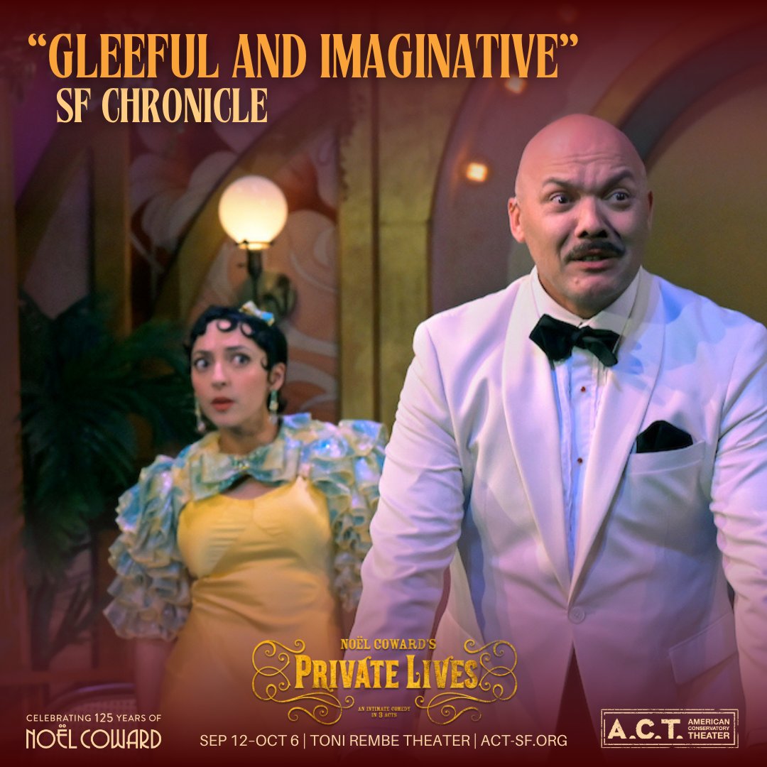 Don’t miss this "gleeful and imaginative" journey through the highs and lows of romance! 💔❤️  #PrivateLives #actsf  #NoëlCoward

Private Lives is at the Toni Rembe Theater now through Oct 6. Get your tickets at act-sf.org.

📸: Kevin Berne