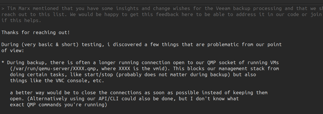 aderumier's tweet image. #proxmox #veeam Bon, c&apos;était à prévoir, veeam fait le cochon en root dans proxmox . Mode yolo je tape dans le socket de commandes des vms. (qui autorise qu&apos;une seule connection....)