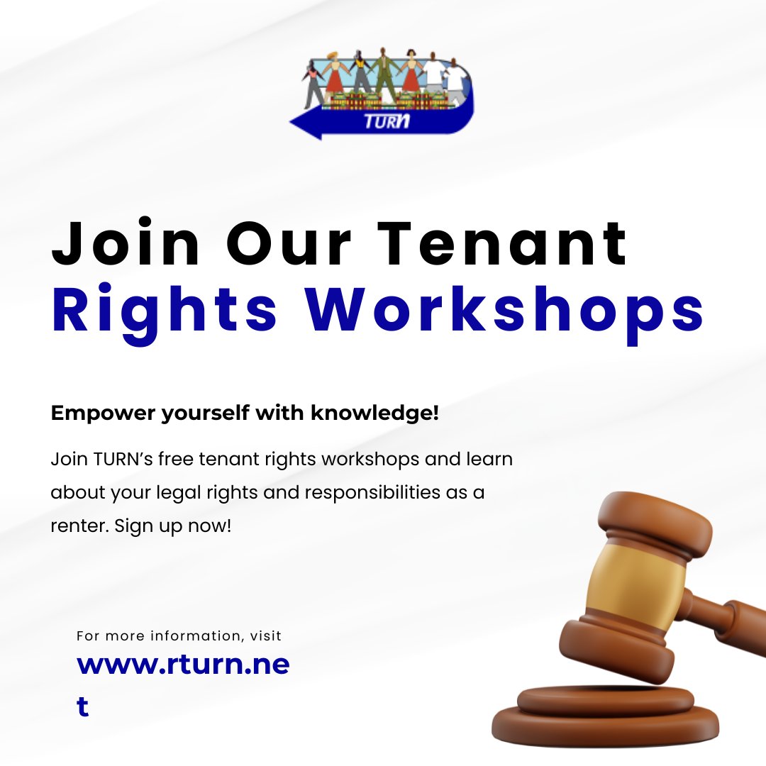 Empower yourself as a renter with TURN’s free tenant rights workshops! Don’t miss out – sign up today!

Empower yourself as a renter with TURN’s free tenant rights workshops! Don’t miss out – sign up today!