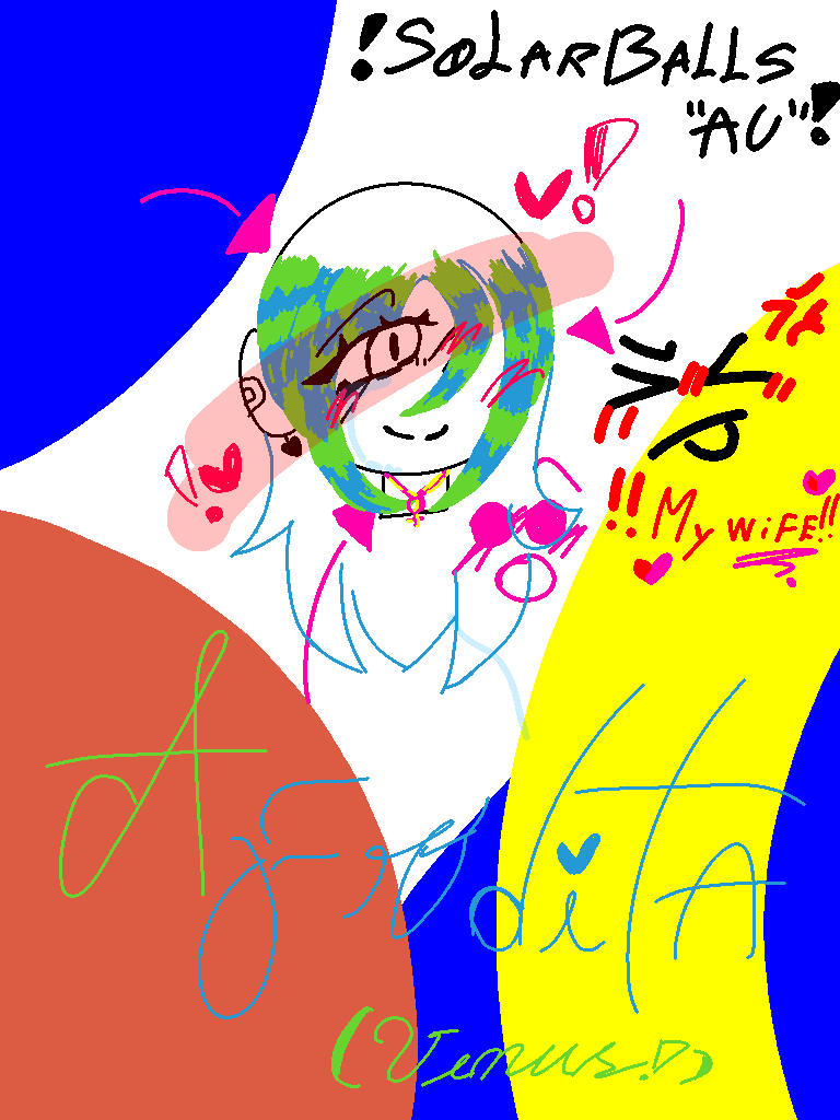 Max70495's tweet image. JAJAJAJAJAJA, Primer post:

¡Afrodita (Venus), de: SolarBalls (SB)!! 

(Mi esposa/Jk) 

Unas cosas de mi AU de SB, en mi AU, Venus en la "Proto-Era", era mujer. Pero luego decidío ser hombre, osea, Venus es trans. (Me van a funar-) 
Afrodita (Venus) tiene BASTANTE lore en mi AU.