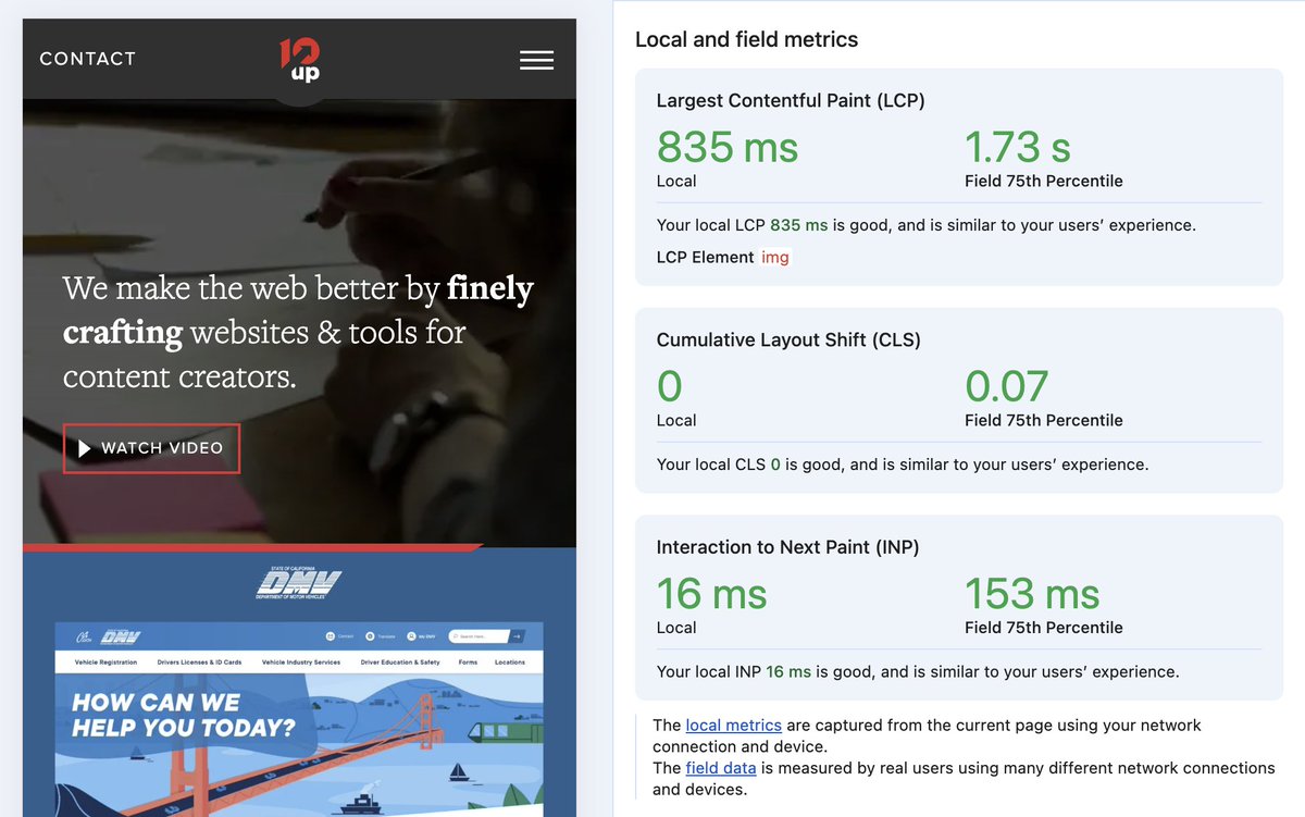Thanks to <a href="/rick_viscomi/">Rick Viscomi</a> for showing me the brand new Performance panel in Chrome 129 today at <a href="/WordCampUS/">WordCamp US 2025 (#WCUS)</a>. Seeing real user metrics from CrUX directly in dev tools is a huge win.