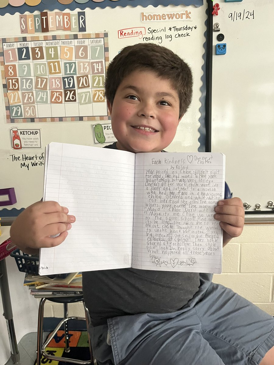 This week in fourth! Mary shared her love for snakes, reading partners practiced stopping and jotting in powerful picture books, and Roland wrote an alternate ending for “Each Kindness”! Off to a great start with this crew. ❤️ #tatemtweets #collsedu