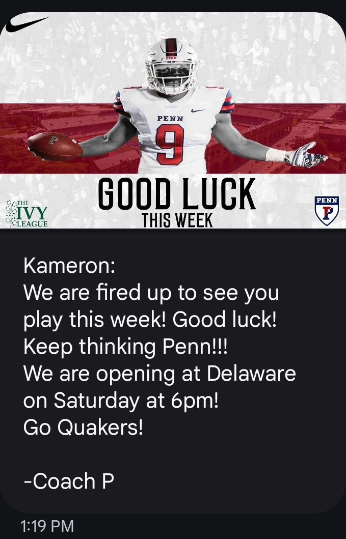 Thank you <a href="/CoachPriore/">Coach P</a> <a href="/PennFB/">Penn Football</a> for reaching out and showing support!