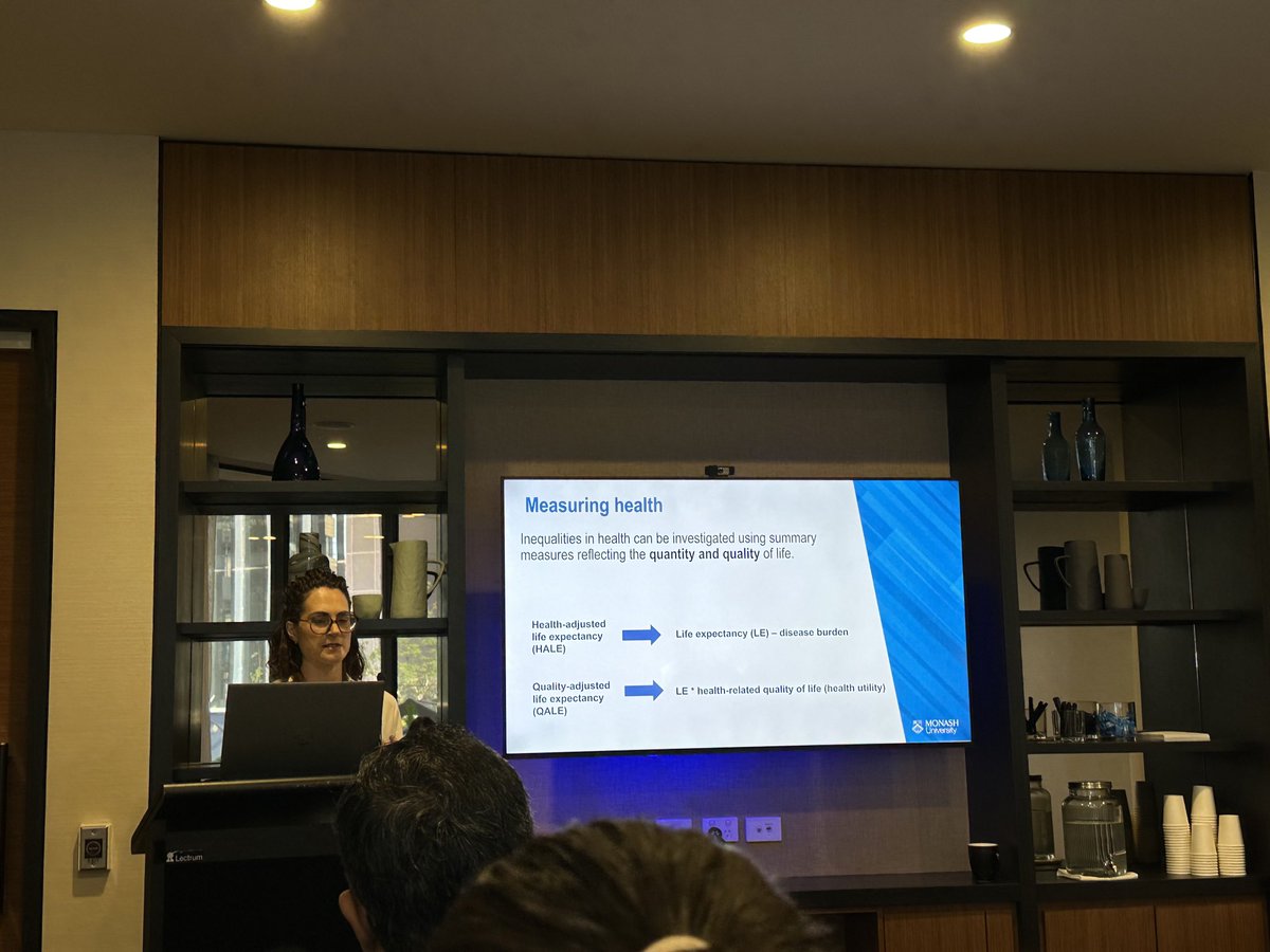 Sheridan Rodda presenting her paper on “Education-related inequalities in the quality-adjusted life expectancy of Australians” An important discussion on the link between education and health outcomes.#AHES2024