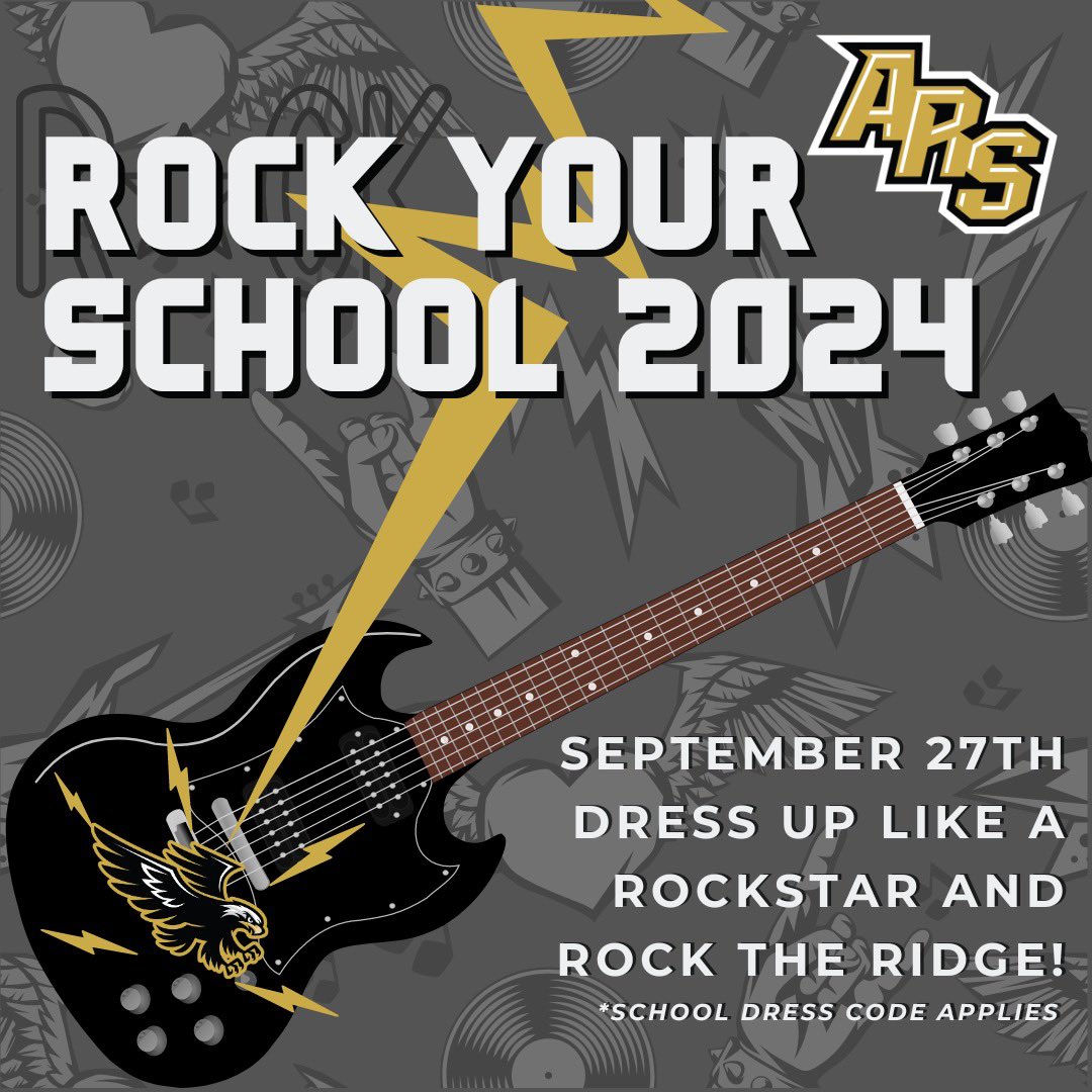 It’s Time to ROCK YOUR SCHOOL! This year, we’re bringing the energy to Arbor Ridge! Let’s ROCK THE RIDGE on September 27th by dressing up like rockstars! 🎤🎸 (School dress code applies.) Who's ready to rock with us?