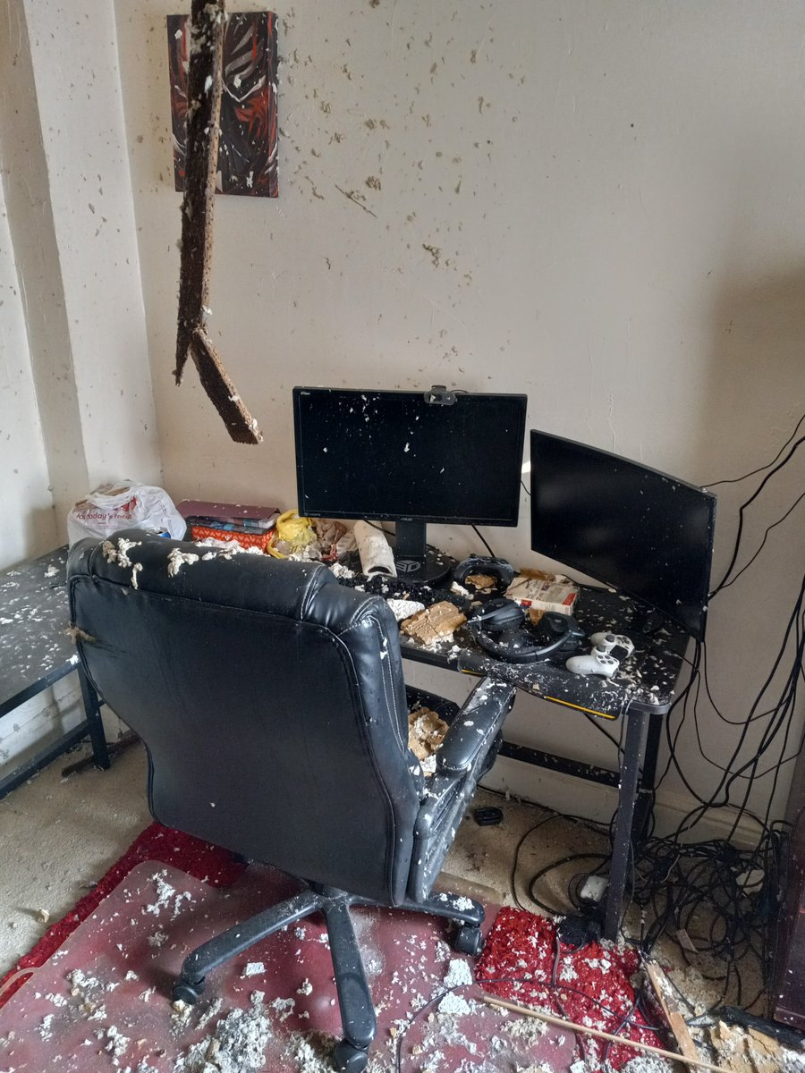 SA_Bigsouth's tweet photo. This is just my pc room where I streamed. All smoke and water damaged and it didn't stop there. Bedroom and living room trashed and as well as all my clothes. My pinned tweet is a link if you would like to donate anything https://t.co/xF2lLOUoGa